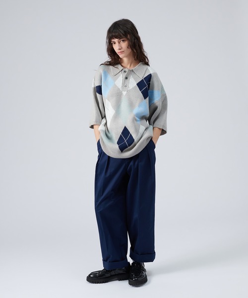 ONCILY(オンシェリー)の「ARGYLE PATTERN KNIT POLO SHIRT / アーガイルニットポロシャツ(ポロシャツ・メンズ・ブルー/ネイビー・LARGE/MEDIUM)」の5枚目の写真