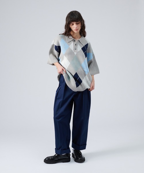 ONCILY(オンシェリー)の「ARGYLE PATTERN KNIT POLO SHIRT / アーガイルニットポロシャツ(ポロシャツ・メンズ・ブルー/ネイビー・LARGE/MEDIUM)」の4枚目の写真