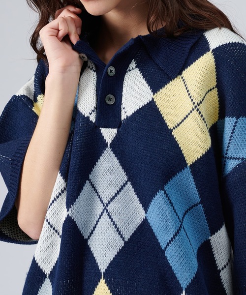 ONCILY（オンシェリー）の「ARGYLE PATTERN KNIT POLO SHIRT