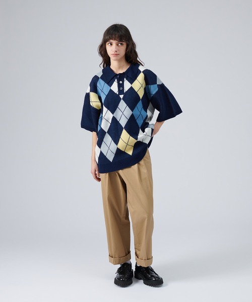 ONCILY(オンシェリー)の「ARGYLE PATTERN KNIT POLO SHIRT / アーガイルニットポロシャツ(ポロシャツ・メンズ・ブルー/ネイビー・LARGE/MEDIUM)」の17枚目の写真