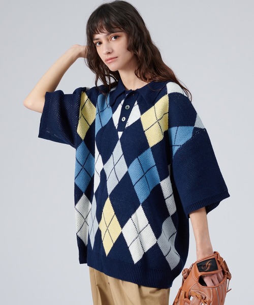 ONCILY（オンシェリー）の「ARGYLE PATTERN KNIT POLO SHIRT
