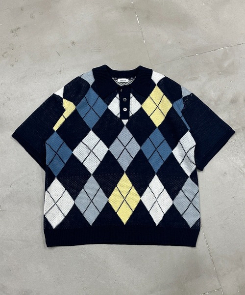 ONCILY(オンシェリー)の「ARGYLE PATTERN KNIT POLO SHIRT / アーガイルニットポロシャツ(ポロシャツ・メンズ・ブルー/ネイビー・LARGE/MEDIUM)」の11枚目の写真