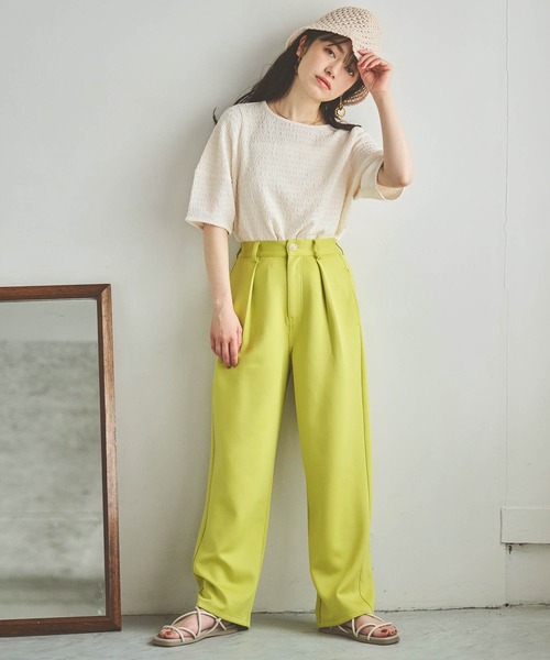 mil(ミル)の「【150㎝前後の小柄さんサイズ】カットタックストレートパンツ【伸縮性あり】(その他パンツ・レディース・ブラック/ライトグレー/ライム/オレンジ/ミント・XS/S/M)」の3枚目の写真