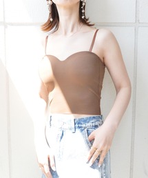 なめらかカップ付き インナーキャミソール ショート/クロップド丈 ノンワイヤー ストラップ調整可