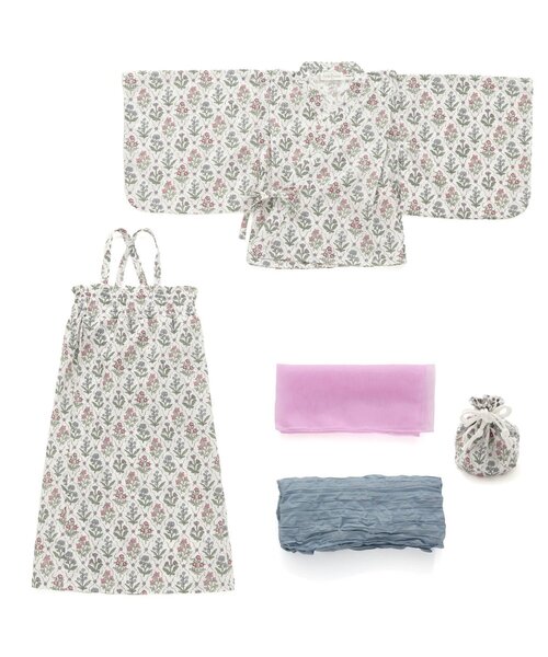 Ampersand（アンパサンド）の「ブロックプリント風　花柄セパレート浴衣（浴衣・キッズ・クリーム/サックスブルー・80/90/95/100/110/120/130/140）」の2枚目の写真