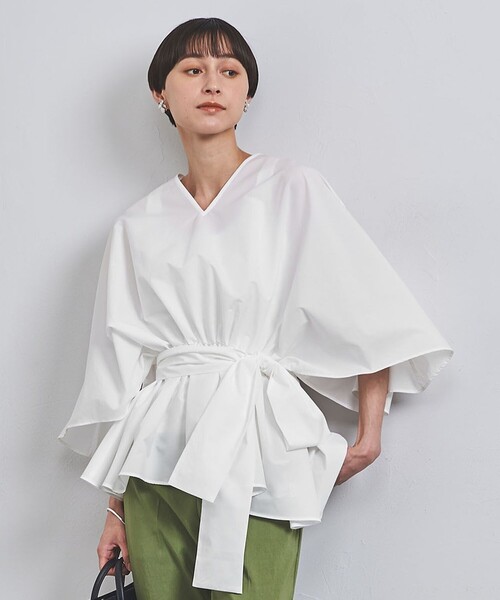 2025年購入　ユナイテッドアローズ　Ｖネックリボンブラウス　ホワイト UNITED ARROWS（ユナイテッドアローズ）の「リボン Vネック ブラウス