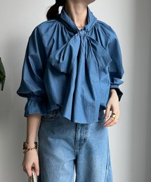 【WEB限定】デニム棒タイ2WAYブラウス