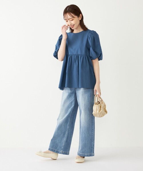 SHIPS Colors:〈洗濯機可能〉サッカー パフスリーブ ペプラム トップス◇（シャツ/ブラウス）｜SHIPS Colors（シップス カラーズ）