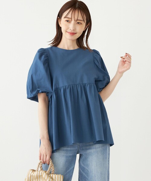 SHIPS Colors:〈洗濯機可能〉サッカー パフスリーブ ペプラム トップス◇（シャツ/ブラウス）｜SHIPS Colors（シップス カラーズ）