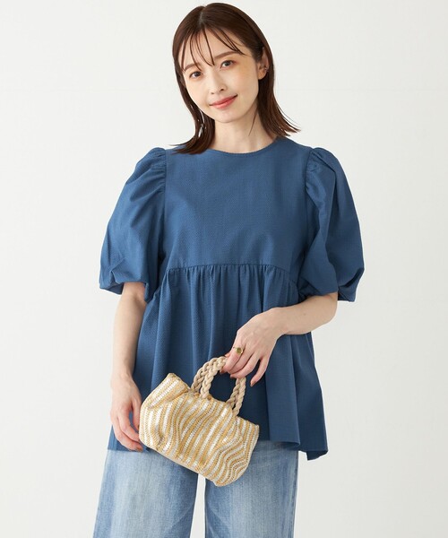 SHIPS Colors:〈洗濯機可能〉サッカー パフスリーブ ペプラム トップス◇（シャツ/ブラウス）｜SHIPS Colors（シップス カラーズ）