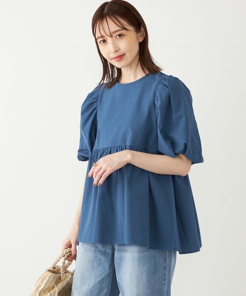 SHIPS Colors:〈洗濯機可能〉サッカー パフスリーブ ペプラム トップス◇（シャツ/ブラウス）｜SHIPS Colors（シップス カラーズ）