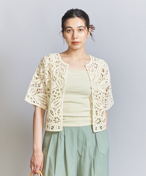 BEAUTY&YOUTH UNITED ARROWS(ビューティーアンドユースユナイテッドアローズ)の「エンブロイダリー ショートスリーブ カーディガン -2WAY-(カーディガン/ボレロ・レディース・オリーブ/ブラック/オフホワイト・FREE)」の1枚目の写真