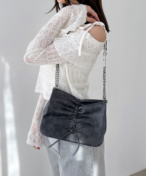 Heather(ヘザー)の「リボンショルダーBAG 129447(ショルダーバッグ・レディース・チャコールグレー/ブラウン/ブラック/レッド/ベージュ/ボルドー/ピンク/ライトブルー/アイボリー/ドット・ONE SIZE)」の21枚目の写真