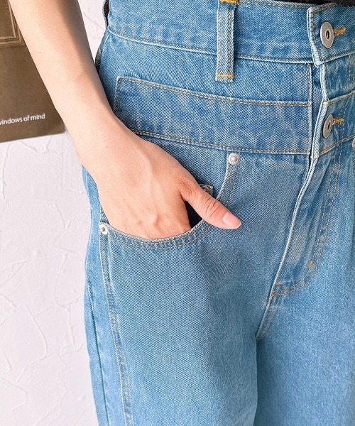 nissen（ニッセン）の「ハイウエストオーバーラップワイドデニムパンツ（デニムパンツ・レディース・ブルー系/ホワイト系・M/L/LL）」の5枚目の写真