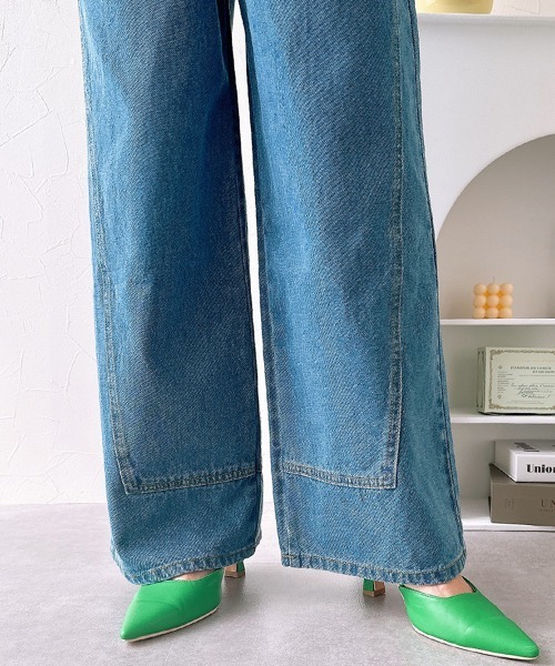 nissen（ニッセン）の「ハイウエストオーバーラップワイドデニムパンツ（デニムパンツ・レディース・ブルー系/ホワイト系・M/L/LL）」の3枚目の写真