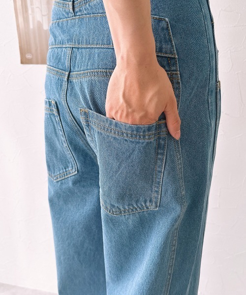 nissen（ニッセン）の「ハイウエストオーバーラップワイドデニムパンツ（デニムパンツ・レディース・ブルー系/ホワイト系・M/L/LL）」の4枚目の写真