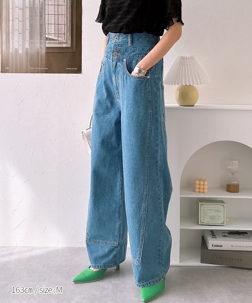 nissen（ニッセン）の「ハイウエストオーバーラップワイドデニムパンツ（デニムパンツ・レディース・ブルー系/ホワイト系・M/L/LL）」の21枚目の写真
