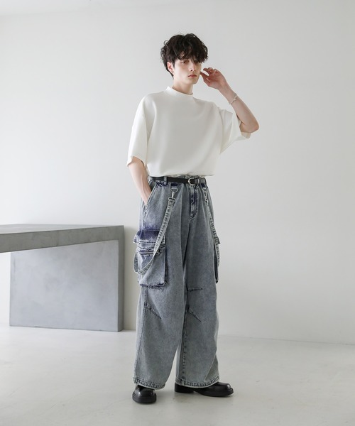 【新品未使用】arc スペンダー付きデニムパンツ完売品 セール】メタルジップサスペンダーオーバードレープデニムパンツ