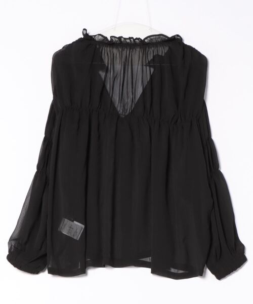 INTERPLANET（インタープラネット）の「シフォン楊柳シャーリングブラウス（シャツ/ブラウス・レディース・アイボリー/ブラック・FREE）」の5枚目の写真