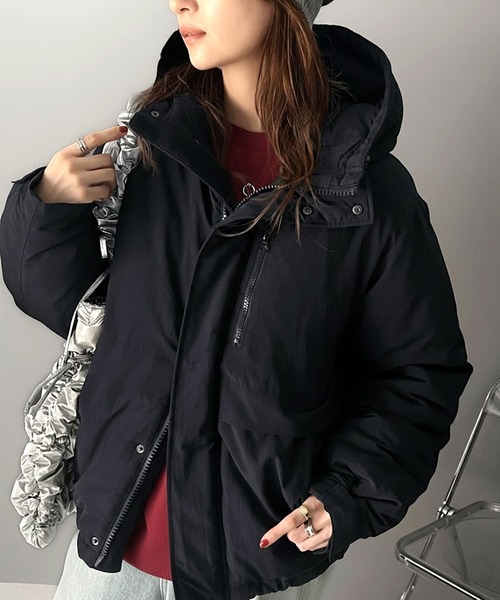 2117 of Sweden Edum 中綿ジャケット L 黒 1回使用 美品 セール】大人のシンプルカジュアル。中綿スタンドネックフーディー