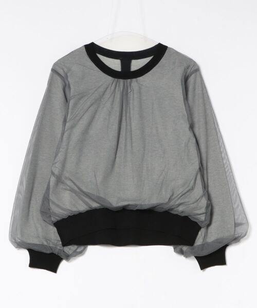 ketty cherie(ケティシェリー)の「チュールギャザーレイヤーニットトップス≪手洗い可能≫(ニット/セーター・レディース・グレー/オフホワイト・M)」の1枚目の写真