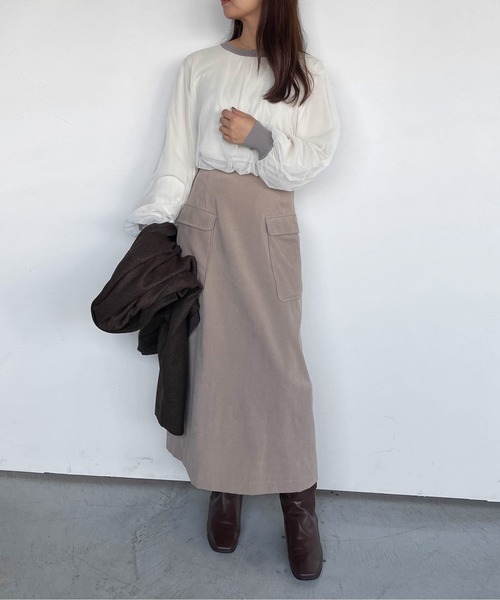 ketty cherie(ケティシェリー)の「チュールギャザーレイヤーニットトップス≪手洗い可能≫(ニット/セーター・レディース・グレー/オフホワイト・M)」の7枚目の写真