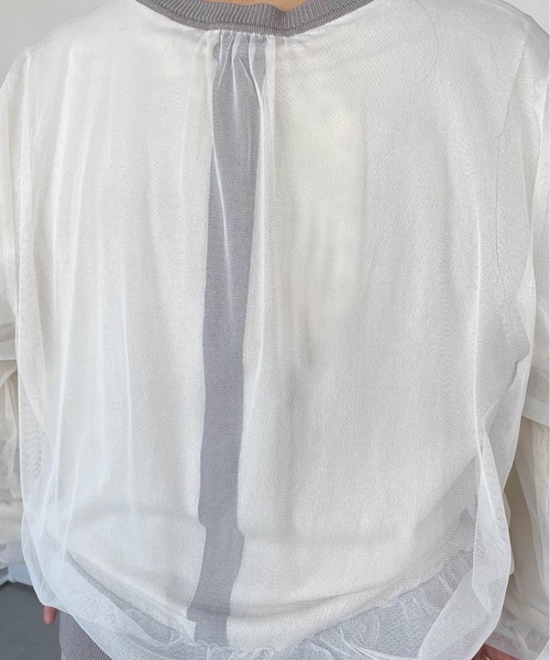 ketty cherie(ケティシェリー)の「チュールギャザーレイヤーニットトップス≪手洗い可能≫(ニット/セーター・レディース・グレー/オフホワイト・M)」の5枚目の写真