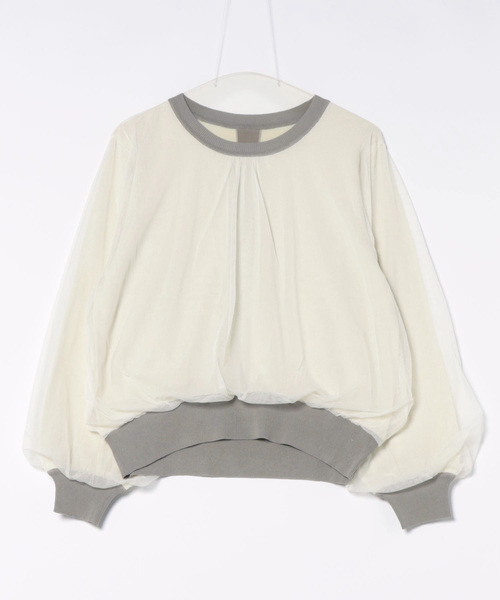 ketty cherie(ケティシェリー)の「チュールギャザーレイヤーニットトップス≪手洗い可能≫(ニット/セーター・レディース・グレー/オフホワイト・M)」の10枚目の写真