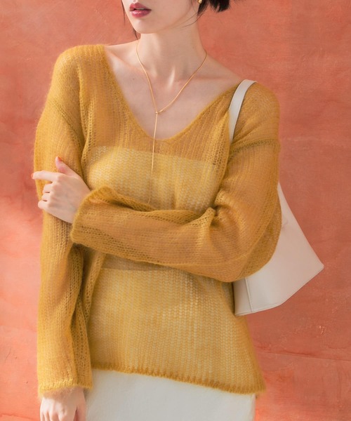 URBAN RESEARCH ROSSO WOMEN（アーバンリサーチ　ロッソ）の「シアーモヘアVネックプルオーバー（ニット/セーター・レディース・ホワイト/イエロー/ブルー・FREE）」の14枚目の写真