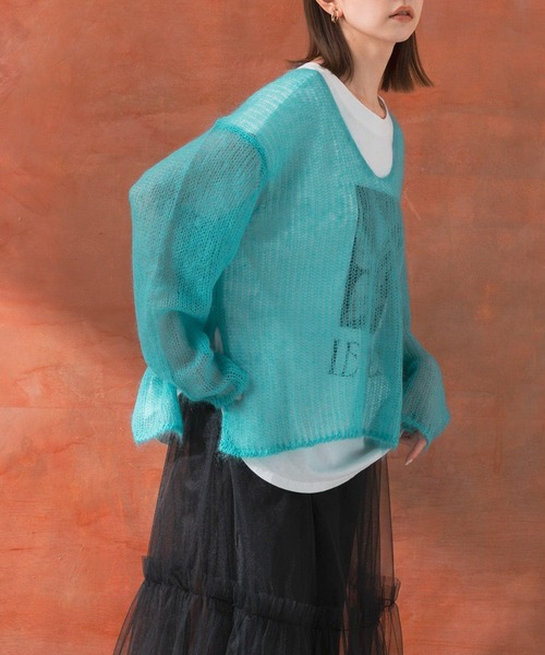 【新品】セオリーリュクス Verona Arte シアー長袖ニットブルゾン 38 セール】シアーモヘアVネックプルオーバー（ニット/セーター