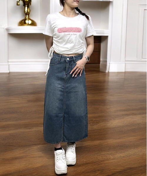 COMON＋（コモンプラス）の「センタースリット入りデニムスカート（デニムスカート・レディース・インディゴブルー・L/M/S/XL）」の6枚目の写真