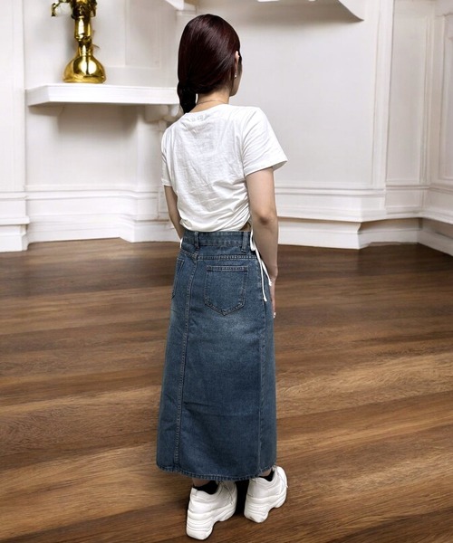 COMON＋（コモンプラス）の「センタースリット入りデニムスカート（デニムスカート・レディース・インディゴブルー・L/M/S/XL）」の7枚目の写真