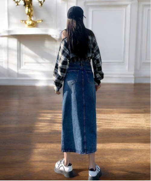 COMON＋（コモンプラス）の「センタースリット入りデニムスカート（デニムスカート・レディース・インディゴブルー・L/M/S/XL）」の8枚目の写真