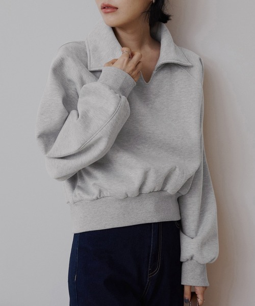 CHAN ME(チャンミ)の「ビッグカラースウェットトップス(スウェット・レディース・グレー/ブラック/アイボリー・MEDIUM/LARGE/X-LARGE)」の3枚目の写真