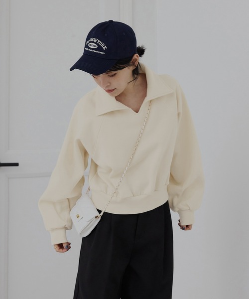 CHAN ME(チャンミ)の「ビッグカラースウェットトップス(スウェット・レディース・グレー/ブラック/アイボリー・MEDIUM/LARGE/X-LARGE)」の18枚目の写真