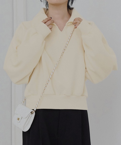 CHAN ME(チャンミ)の「ビッグカラースウェットトップス(スウェット・レディース・グレー/ブラック/アイボリー・MEDIUM/LARGE/X-LARGE)」の8枚目の写真