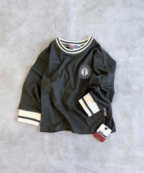 LSP WOW（エルエスピーワオ）の「【LSP WOW!】ラインボーダーリブロンT（Tシャツ/カットソー・キッズ・ホワイト/グリーン/ピンク/チャコール/ネイビー・80/90/100/110/120/130/140/150）」の2枚目の写真