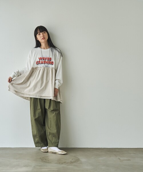 coen（コーエン）の「フハクドッキングロゴプリントロングスリーブTシャツ（Tシャツ/カットソー・レディース・ライトグレー/ダークグレー/コバルトブルー/オフホワイト・M/L）」の7枚目の写真