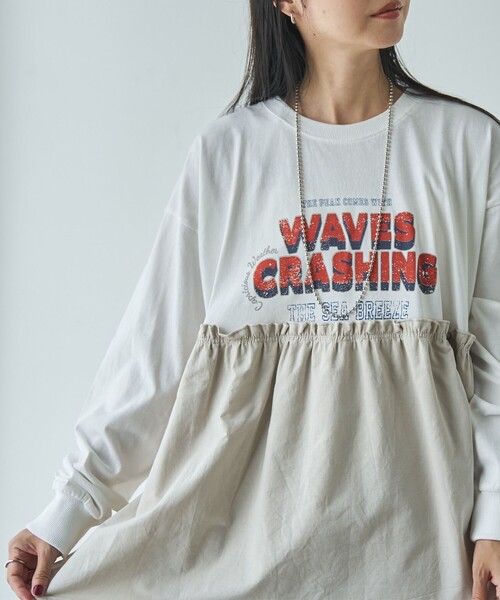 coen（コーエン）の「フハクドッキングロゴプリントロングスリーブTシャツ（Tシャツ/カットソー・レディース・ライトグレー/ダークグレー/コバルトブルー/オフホワイト・M/L）」の13枚目の写真