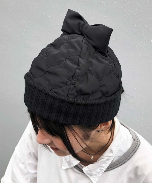 Casselini（キャセリーニ）の「Casselini(キャセリーニ)キルティングリボンワッチ（ニットキャップ/ビーニー・レディース・カーキ/ブラック/グレー・FREE）」の2枚目の写真