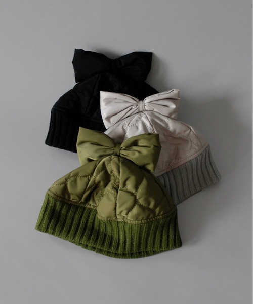 Casselini（キャセリーニ）の「Casselini(キャセリーニ)キルティングリボンワッチ（ニットキャップ/ビーニー・レディース・カーキ/ブラック/グレー・FREE）」の4枚目の写真