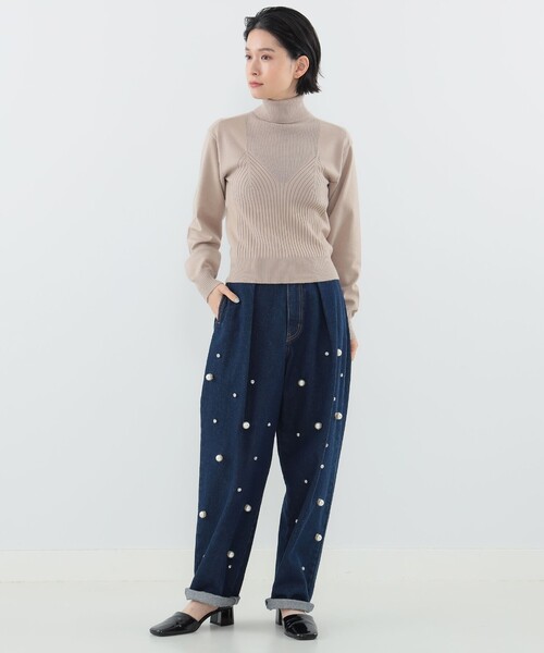 CAROLINA GLASER（カロリナ グレイサー）の「タートルネックニット（ニット/セーター・レディース・ベージュ/ブラック・ONE SIZE）」の6枚目の写真