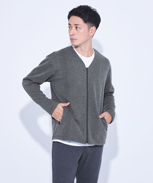 green label relaxing(グリーンレーベルリラクシング)の「【WEB限定】JUST fit ポンチ スウェット カーディガン(カーディガン/ボレロ・メンズ・ダークグレー/ブラック・S/M/L/XL)」の4枚目の写真