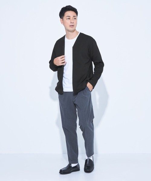 green label relaxing(グリーンレーベルリラクシング)の「【WEB限定】JUST fit ポンチ スウェット カーディガン(カーディガン/ボレロ・メンズ・ダークグレー/ブラック・S/M/L/XL)」の5枚目の写真