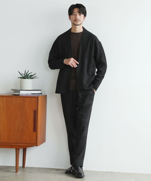 セットアップ2点セット】ピーチスキンポンチ ノーカラーカーディガン