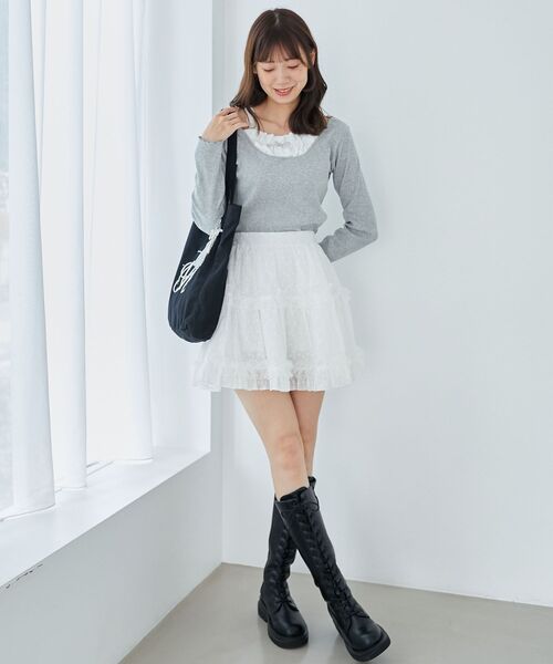 MAJESTIC LEGON(マジェスティックレゴン)の「フロントギャザーフリルトップス(Tシャツ/カットソー・レディース・ブラック/グレー/ホワイト系その他2・MEDIUM)」の14枚目の写真