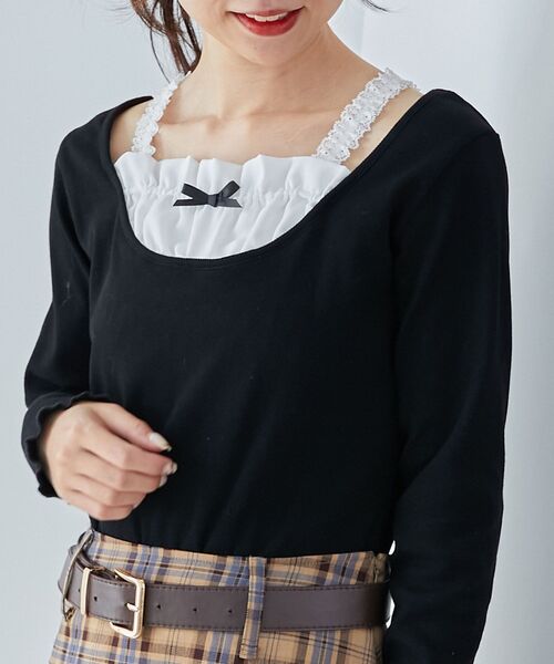 MAJESTIC LEGON(マジェスティックレゴン)の「フロントギャザーフリルトップス(Tシャツ/カットソー・レディース・ブラック/グレー/ホワイト系その他2・MEDIUM)」の10枚目の写真