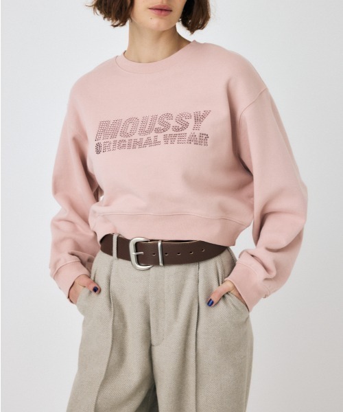 MOUSSY(マウジー)の「RHINESTONE MOUSSY CROPPED プルオーバー(スウェット・レディース・ブラウン/ライトブラック/杢グレー/ピンク・FREE)」の4枚目の写真