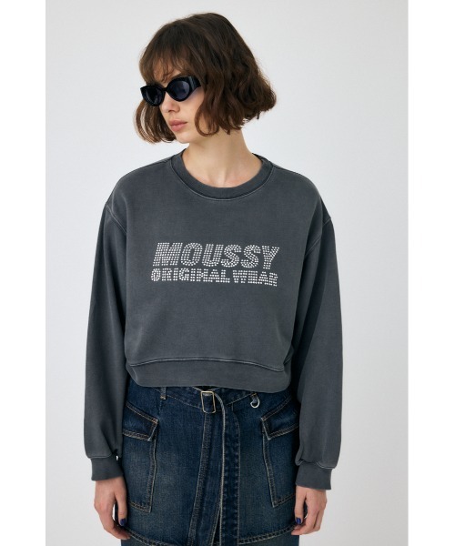セール】RHINESTONE MOUSSY CROPPED プルオーバー（スウェット