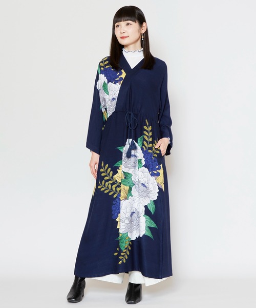 カヤ(カヤ)の「【カヤ】花柳ならいワンピース(ワンピース・レディース・スミクロ/ネイビー/ホワイト×ブルー/グリーン系その他・FREE)」の4枚目の写真